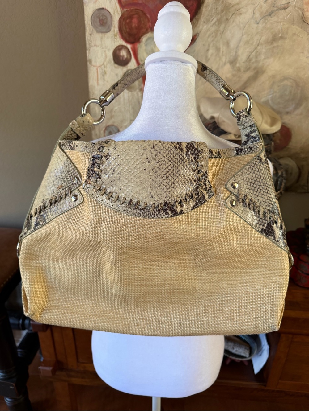 Cole Haan Collection Summer 2006 Raffia & Python Hobo Bag Y2K - Picture 3 of 8